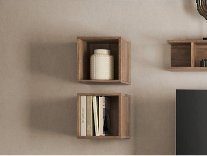 Lot de 2 cubes Monaco blanc brillant/chene foncé - Basika