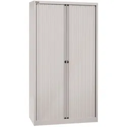 BISLEY Rollladenschrank mit Schloss in lichtgrau Schrank aus Metall Rollladen aus Kunststoff inkl. 4 Einlegeböden