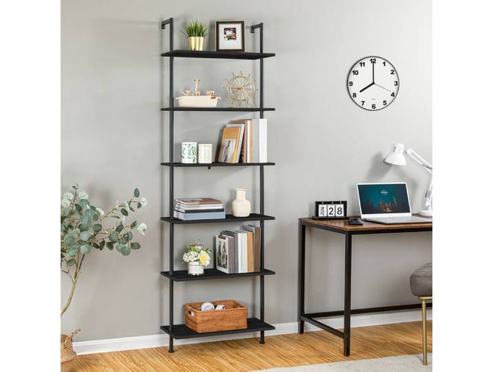HOOBRO Echelle Etagere DIY Étagère Échelle Bibliothèque 6 Niveaux Étagères murales pour Bureaux à Domicile Salons Noir