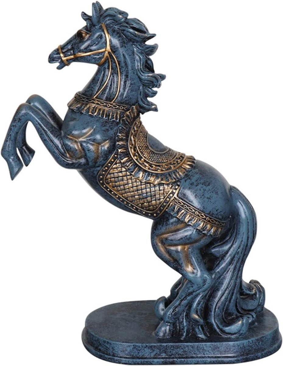Handgemaakt blauw paardenhoofd standbeeld van hars voor home decoratie - B: 23 cm, H: 28 cm