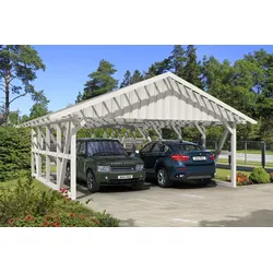 Skan Holz Schwarzwald Doppel 684x772cm Dachlatt.weiss inkl.gr.Abstellraum Holzcarport