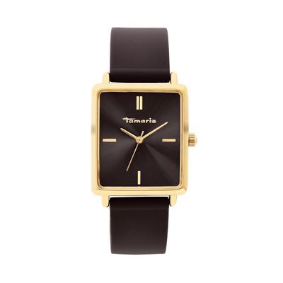 Quarzuhr TAMARIS, braun (dunkelbraun, braun), Armbanduhren, Damen, goldfarben, Quarzuhr, Armbanduhr, Damenuhr, Silikonarmband, analog