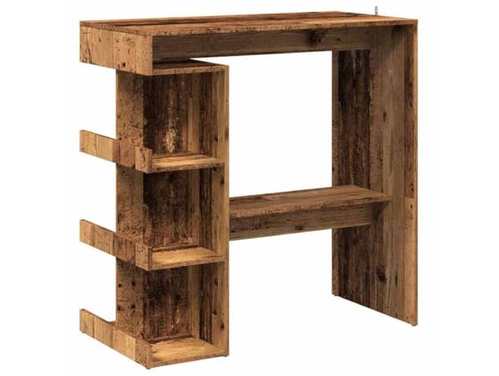 HBBMGYD Bartisch mit Regal, altes Holz, 100 x 48 x 101,5 cm 3 Ablagefächer, integrierte Fußstütze, Holzwerkstoff, Wandbefestigung im Lieferumfang enthalten, einfache Wartung
