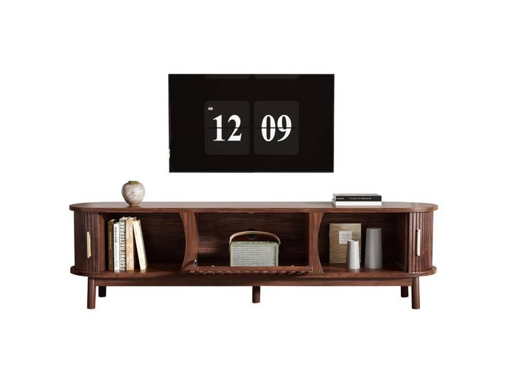 Modenvie Lowboard 165/39,5/46 cm aus MDF mit Schiebetüren und Klapptür Braun, 165x46x39.5 cm, Wohnzimmer, TV Möbel, Lowboards, Lowboards stehend