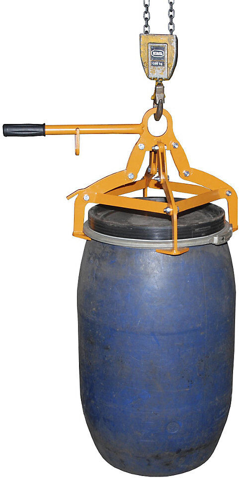 Fassgreifer mit 4-Punkt-Spannsystem, für 120-l-Kunststoff-Deckelfässer, orange eurokraft pro