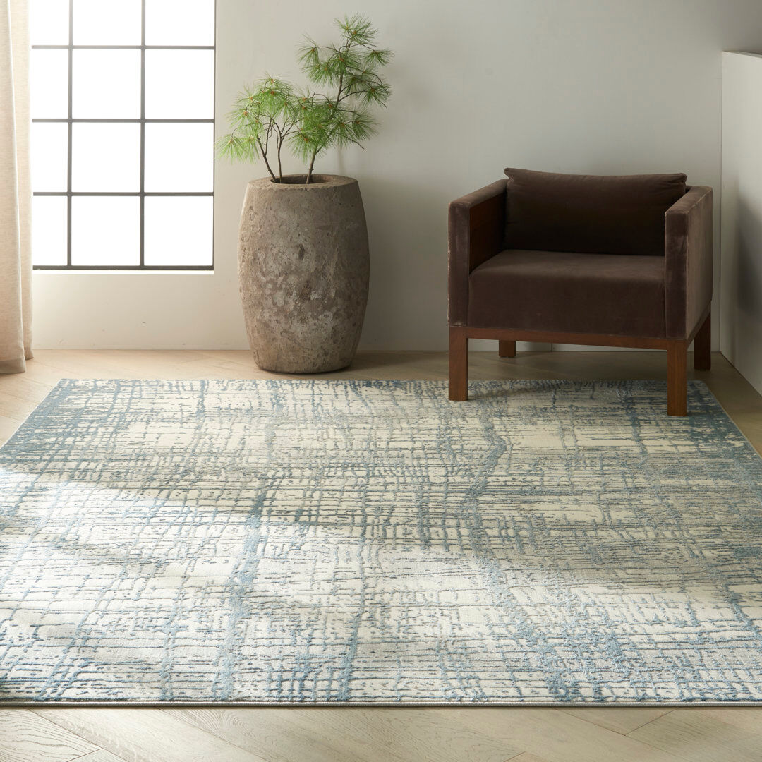 Calvin Klein Rush Abstract Area Rug Ivory/Blue Rectangle 244 x 305cm