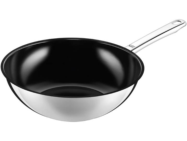 Wok SILIT Wuhan, Ø 28 cm, Wokpfanne Induktion, keramische Antihaftbeschichtung , schwarz (edelstahlfarben, schwarz), Ø:28cm, Pfannen, Wok, ideal für scharfes Anbraten, für alle Herdarten geeignet