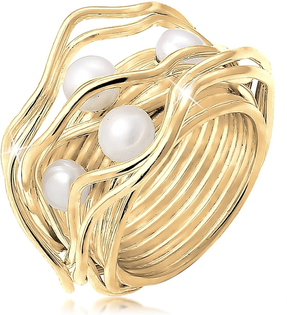 Perlenring NENALINA "Ring Süßwasserperlen Geschwungen Gedreht 925 Silber" Gr. 54, gold, Fingerringe, Damen, 54, ohne Stein, Silber 925 (Sterlingsilber), 22mm, Perlenring