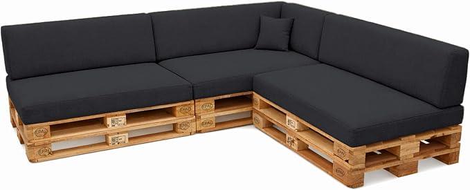 Palettenkissen Palettenauflagen mit abnehmbarem Bezug Palettenmöbel Palettensofa 8er Set: Sitzkissen 120x80 + Rückenlehne 120x40, Anthrazit