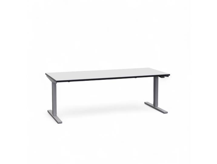 Ergonomischer Sitz-/Stehtisch Tradingzone Smartline – USM Haller‑kompatibles, schwarze Kante 175x75 cm, Lichtgrau/Silbergrau, Neu, Tisch - ideal fürs Homeoffice oder Büro