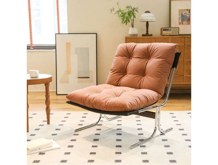 WOVREO fauteuil d'appoint lounge style Barcelona simili cuir marron coussin amovible pieds en métal