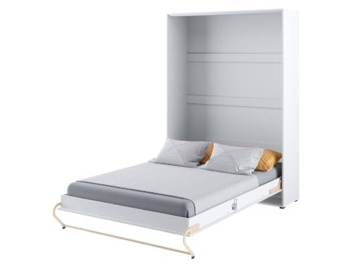 Schrankbett Concept Pro - Wandbett mit Lattenrost, Klappbett, Murphy Bed Bettschrank, Schlaffläche 140x200 cm für 2 Personen, 200 kg belastbar, Sicherheitsmechanismus, CP-01, Vertikal, Weiß Glanz