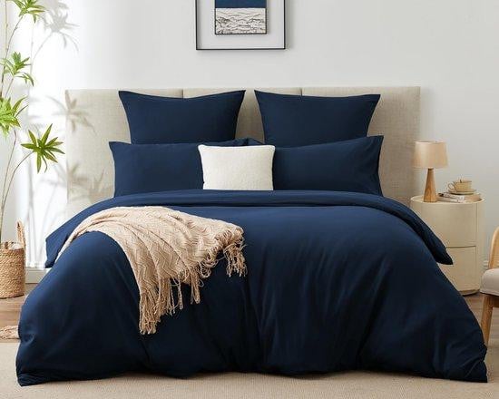 Ibenzoa 3-delig beddengoedset van zachte microvezel met rits, blauw, Dekbedovertrek 240x240 cm, 2 kussenslopen 65x65 cm