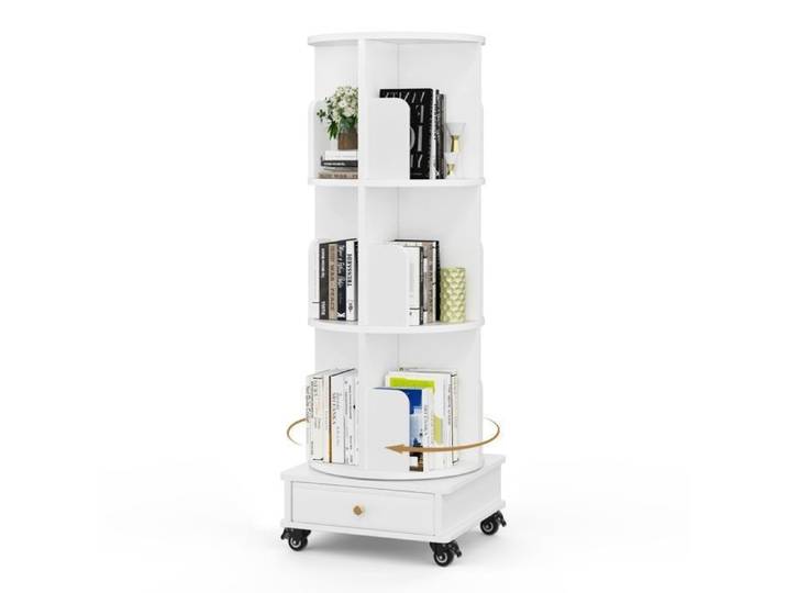 Lvhcmfohm Bibliothèque Rotative Bibliothèque Étagère Rangement avec Roulette Étagère Livre à 3 Niveaux 12 Compartiments Blanc