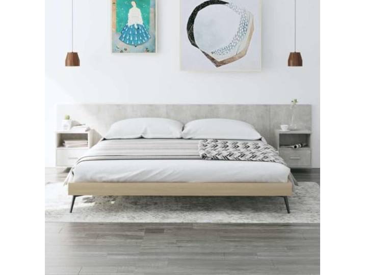 Kopfteil mit Nachttischen aus Holz, mehrschichtig, Grau, Beton, 2 Wanddesign, großer Stauraum, glatte Oberfläche, feuchtigkeitsbeständig, einfache Montage