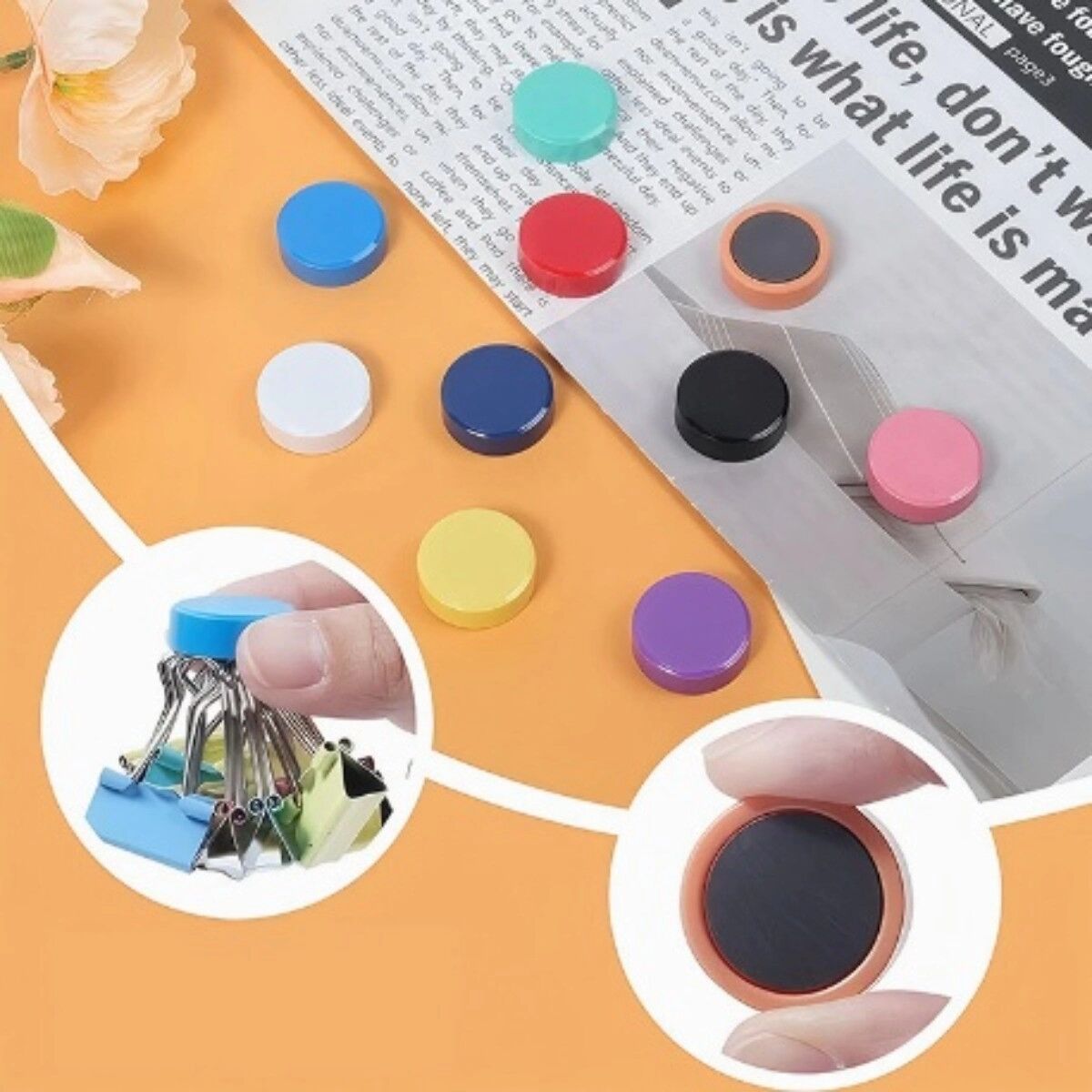 INF Magnetische, farbige Kühlschrankmagnete 30er-Set – 2cm rund, flach, plastikbeschichtet, ideal als Whiteboard- und
