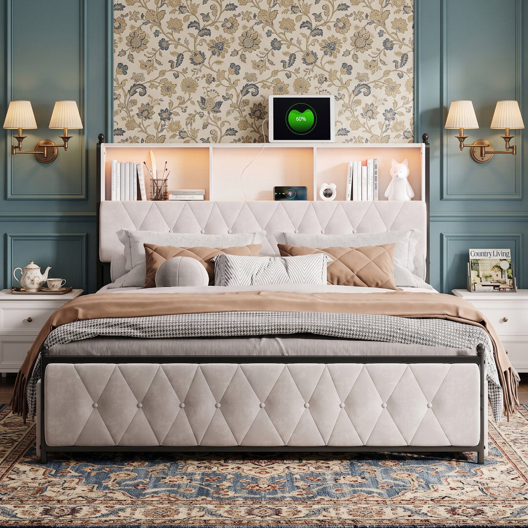 MIOOSUT Bed With Drawers Bed Beige 135*190cm
