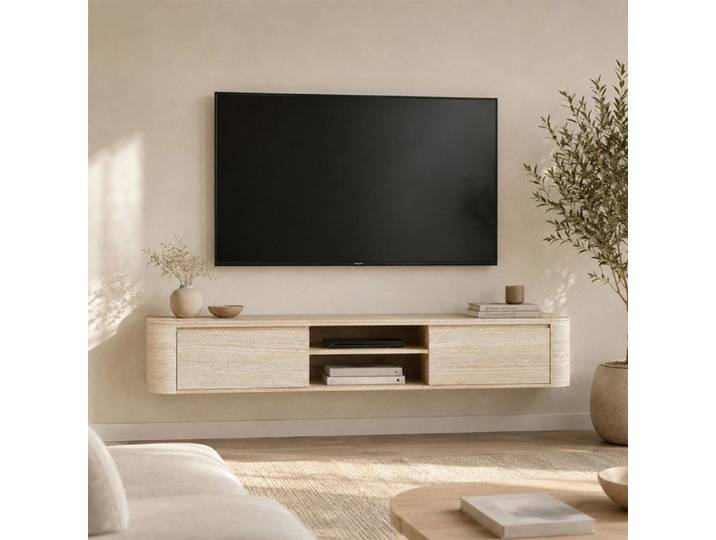 Milton & Oldbrook Meuble TV Flottant Fermo Look Travertin