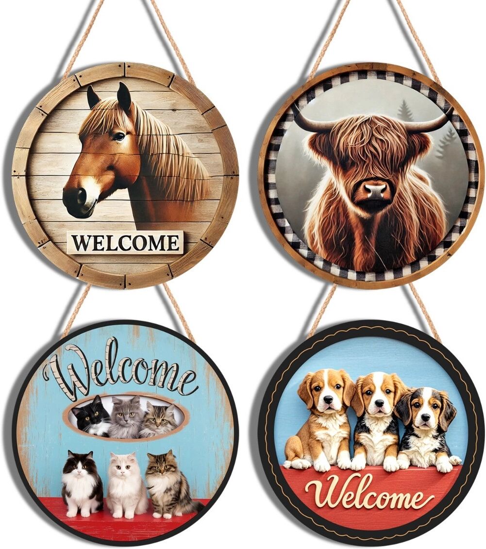 INF Farmhouse-Optik Holz-Imitat Türschild – Kottage Tier-Türplakette zum Aufhängen, 20cm x 20cm, gemischte Farbe