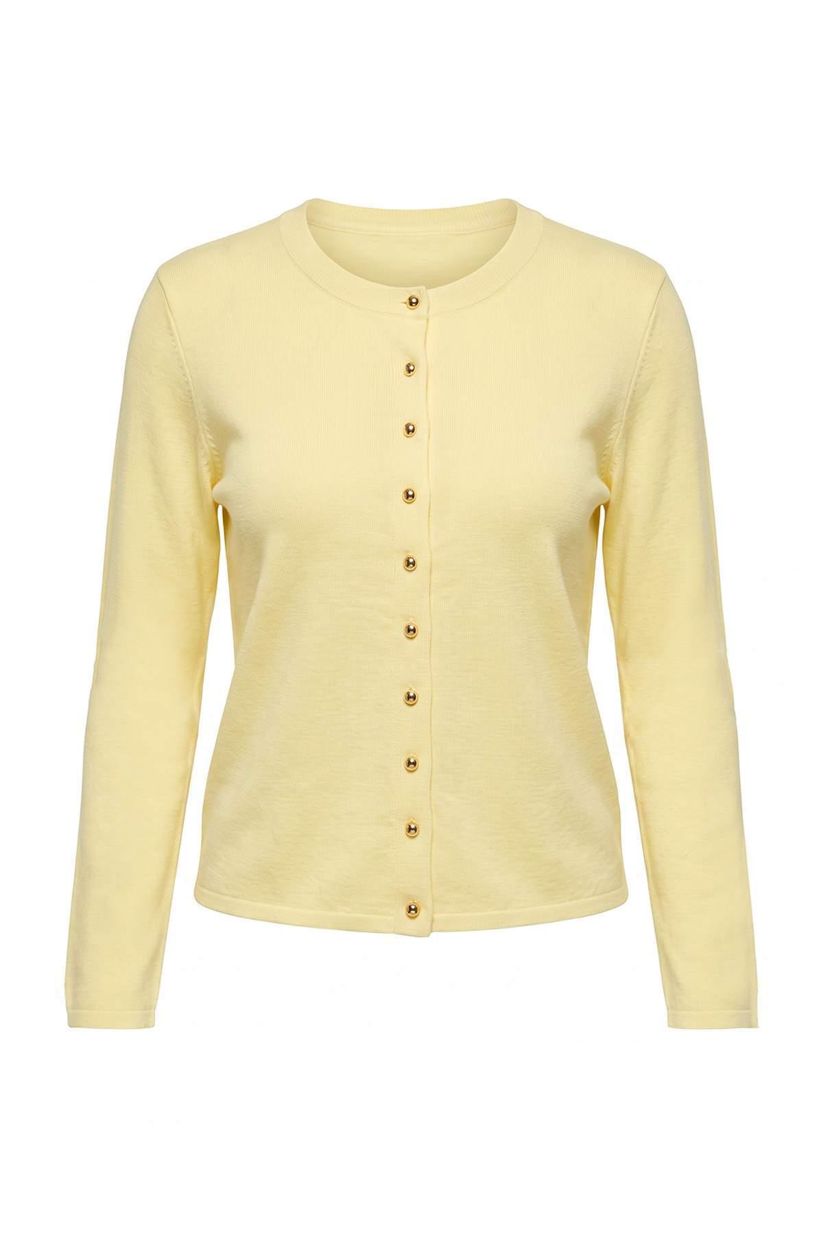 TRENDYOLMİLLA Damen Gelb Einfarbig Lang, Tailliert Cardigans