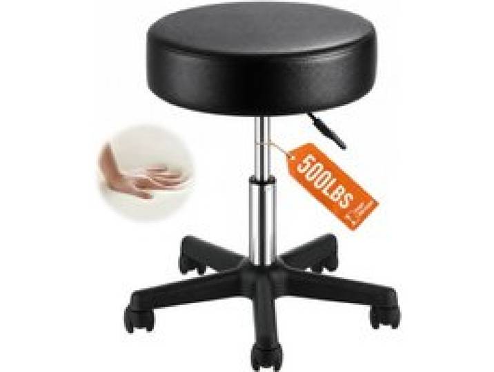 VEVOR Rollhocker mit Rollen, 181 kg Gewichtskapazität, Höhenverstellbar, Hocker mit Ultradickem Sitzkissen, Drehhocker für Salon, Bar, Zuhause, Büro, Medizin, Massage, Schwarz