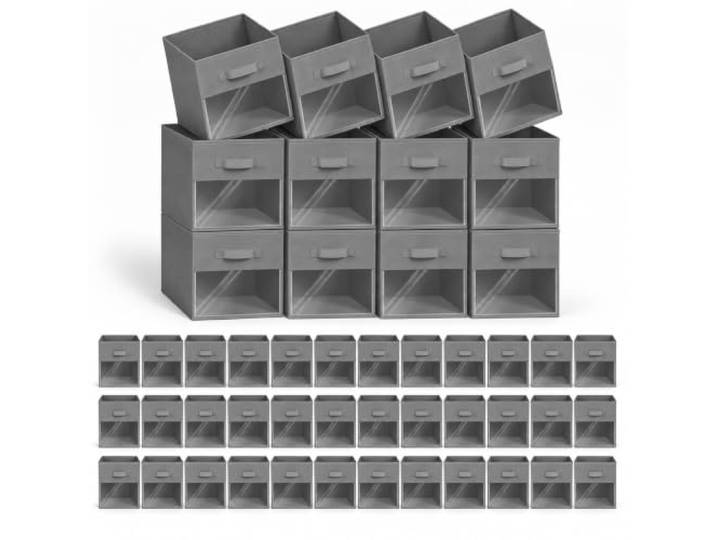 Wendbare Aufbewahrungswürfel, 48 Stück, mit zwei transparenten Fenstern, 27,9 x 27,9 x 27,9 cm, würfelförmiger Aufbewahrungsbehälter, robuste Stoffkörbe für Regale, verstärkter X-Stitch-Griff