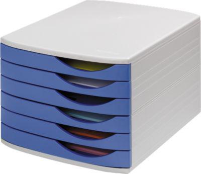 ATLANTA Schubladenbox, 6 flache Schubladen geschlossen, DIN A4, Polystyrol, grau/blau