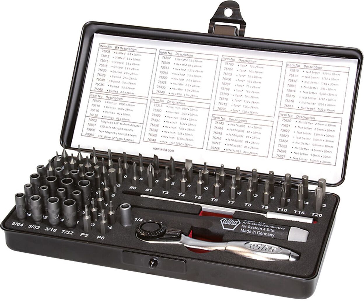Wiha Micro Bit Set 65-tlg. inkl. Aufbwahrungsbox (39971) I Feinmechanik Schraubendreher Set mit Bit Halter, Steckschlüssel, ESD Schraubendreher Griff,)