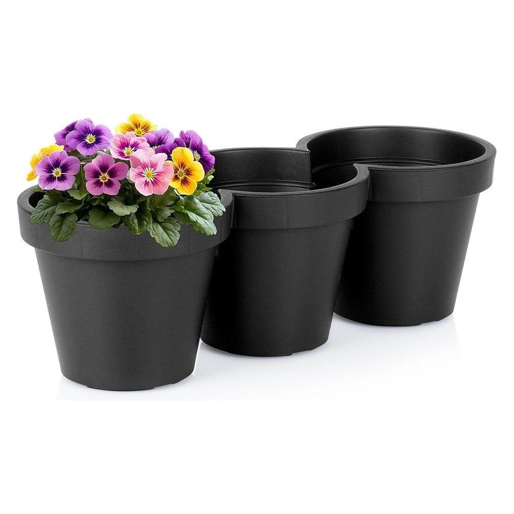 Vilde Doniczka ogrodowa plastikowa potrójna czarna duża 39,5 cm 339509 (64553116)
