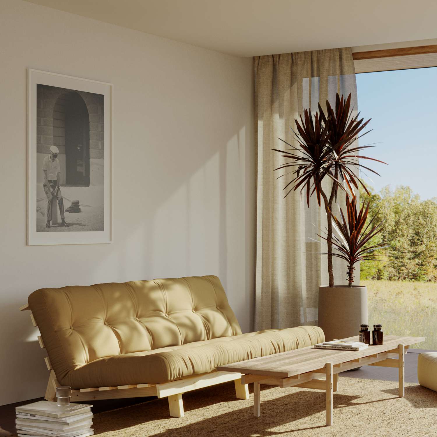 Schlafsofa KARUP DESIGN "Lean 200 Schlafsofa, Gästebett, Sofa mit Futonmatratze", braun (clay braun), B:200cm H:73cm T:100cm, Bezug: 80% Baumwolle, 20% Polyester, Sofas, Schlafsofa, Inkl. Futonmatratze, Liegefläche 130x200 cm, FSC zertifizierte Kiefer cla