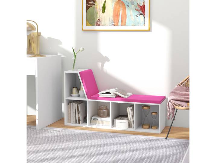 HOMCOM Banc Bibliothèque 2-en-1 avec Rangement Blanc Rose