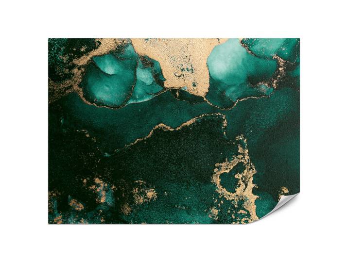 Muralo Fototapete für Küche Abstrakter Türkiser Marmor Goldimitation Modern 350x256, Papier, Marmor Optik, Rechteckig, 350x256 cm, Tapeten & Wandverkleidungen, Fototapeten