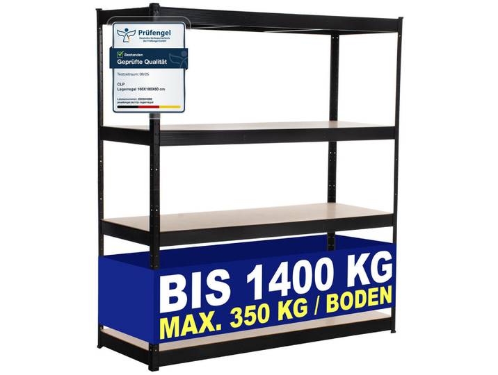 CLP Lagerregal 160/60 cm Metall Schwarz, 160x180x60 cm, Freizeit & Co, Heimwerken, Werkstatteinrichtung, Schwerlastregal