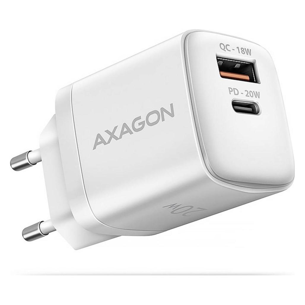 Axagon ACU-PQ20W nab??je??ka do s??t??, 2x port (USB-A + USB-C), PD3.0/PPS/QC4+/AFC/Apple, b??l?? (20 W, 2 Ports) (ACU-PQ20W)