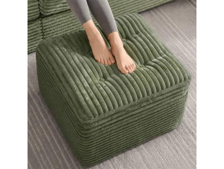 Fabulcozy Ottomane, 60 cm, aus Cordsamt, Fußhocker, Komfort mit zweischichtigem Schaumstoff, großer Sitzsack, weicher Sitz und Stabiler Basis, Fußhocker für Wohnzimmer(Grün)