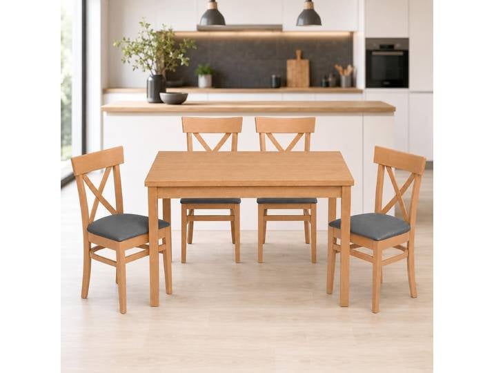 Esszimmer-Set Buche 5-teilig mit 4 Polsterstühlen + Tisch