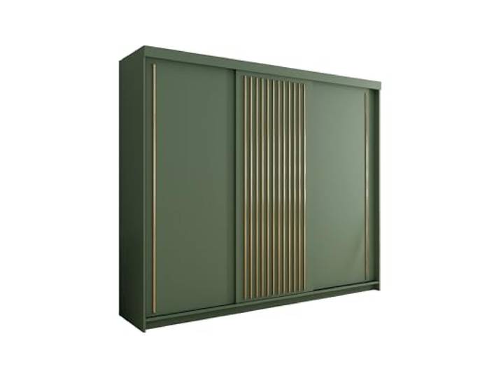 Krudox PST Grün Schiebetürenschrank Kleiderschrank 250x216x62 cm - Schlafzimmermöbel, Aufbewahrung – Mehrzweckschrank mit 3 Kleiderstangen und 3 Schubladen