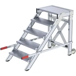 Munk, Leiter + Gerüst, Arbeitspodest fahrbar, Stufenbreite 600 mm, Aluminium geriffelt 5 Stufen (Gerüst, 151.50 cm)