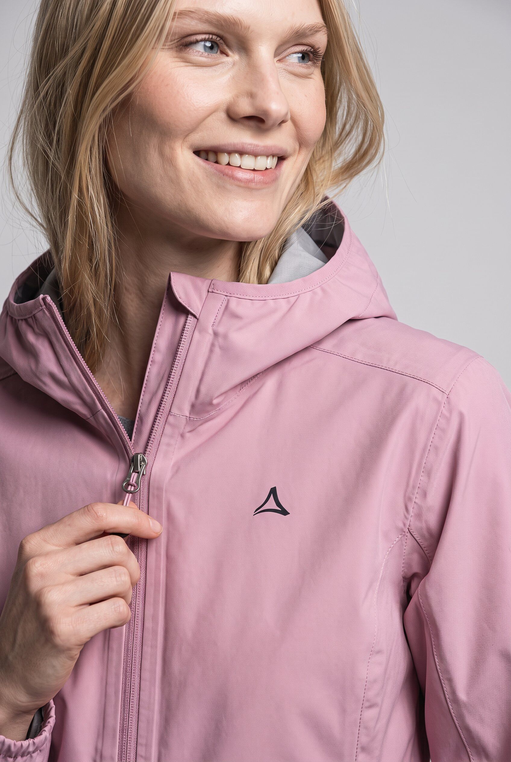 Regenjacke SCHÖFFEL "Jacket Style Migandi WMS", Damen, Gr. 38, rosa (pearly afterglow), Taft, Obermaterial: 100% Polyester, hoch geschlossener Ausschnitt, eingesetzt eingefasste Kante, Jacken Regenjacke pearly afterglow 38