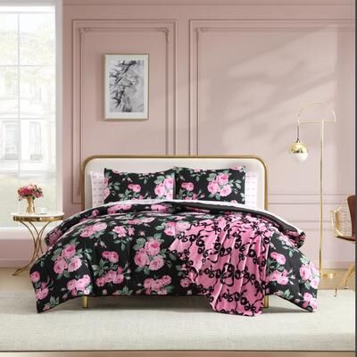 Betsey Johnson Garden Floral Pink Bonus Reversible Comforter Set