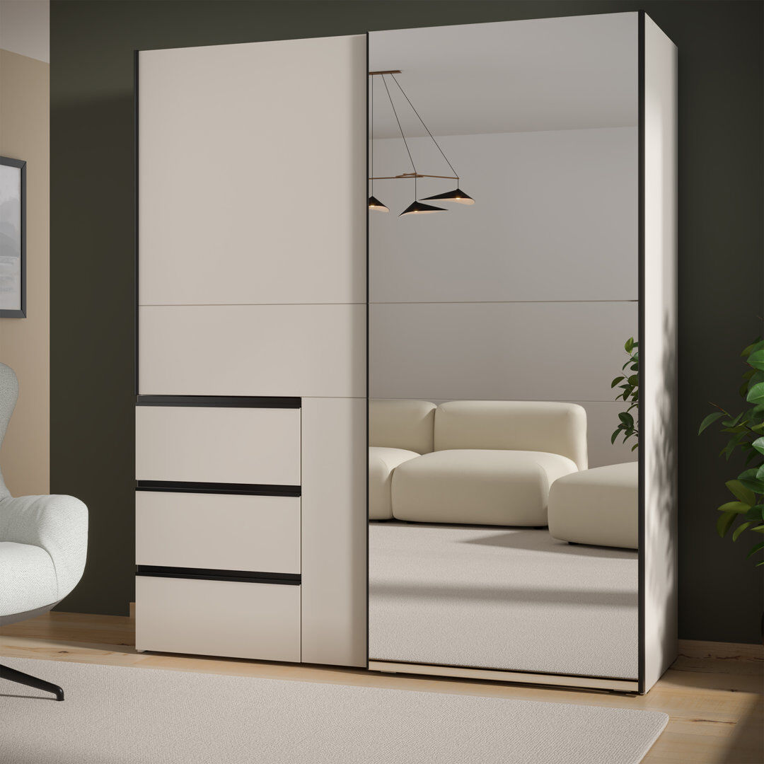 17 Stories Kavalli 2 Door Sliding Wardrobe Cashmere (Beige) 200.5cm H X 170.3cm W X 61.2cm D