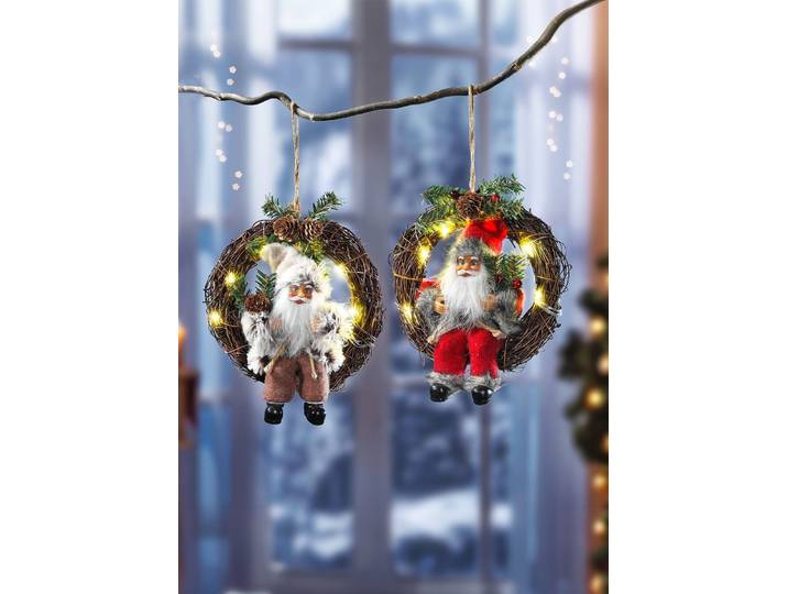Weihnachtsmann im Kranz, 2er-Set, Bunt
