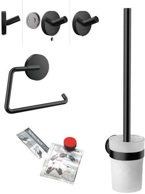 Emco WC-Set 439813300 schwarz, Papierhalter, Bürstengarnitur, Haken und Klebe-Set