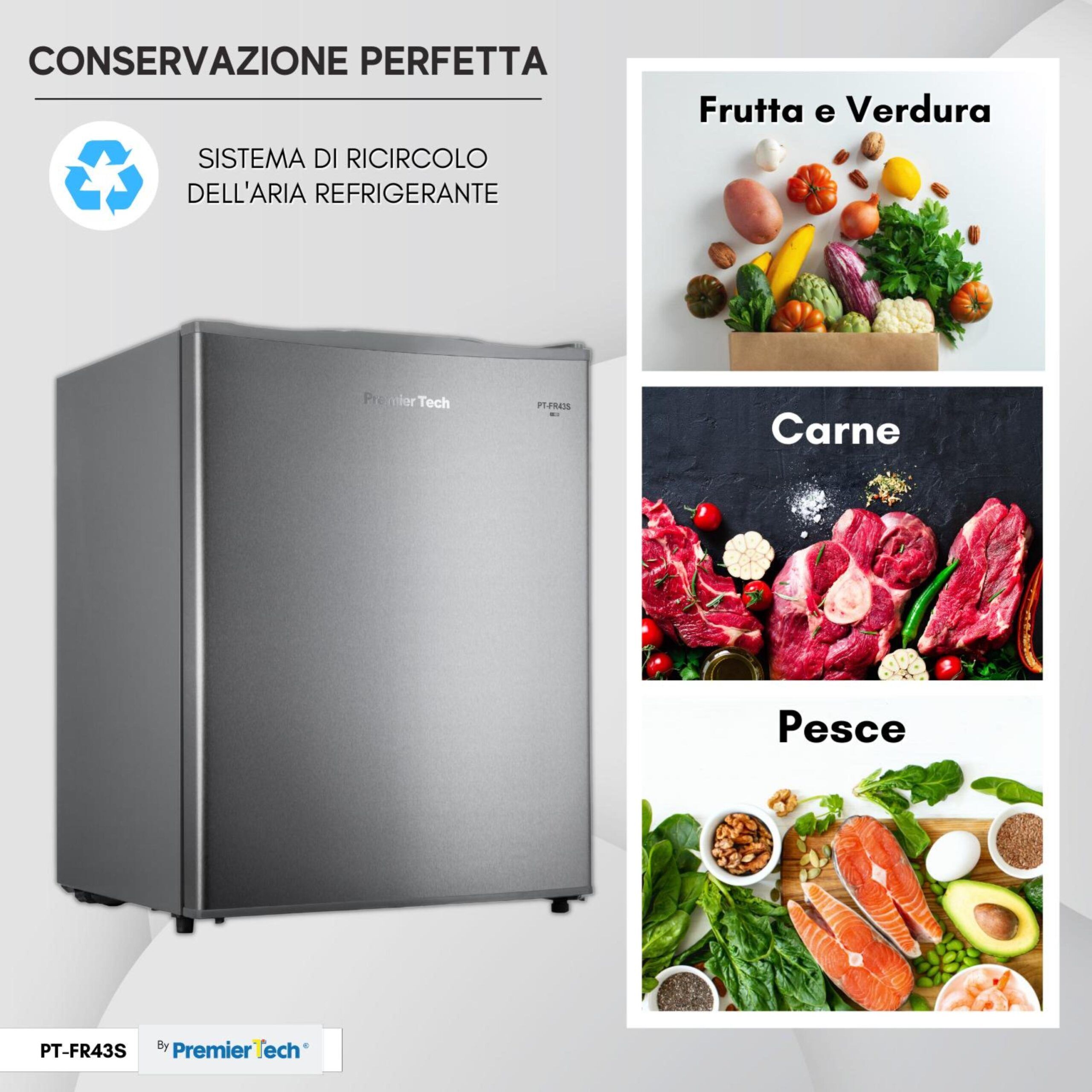 PremierTech® PremierTech Mini Freezer, Congelatore Piccolo, da 42 litri, Classe energetica E, Silver PT-FR43S