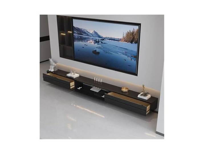 Vfs8dQ5kt Medieneinheit Schwimmender TV-Ständer mit Tür, TV-Medienkonsolenschrank(Schwarz,160x24x20cm)