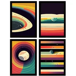 POSTER Set mit 4 Kreisförmig Abstrakt Moderne Galaxien A3 Rahmenlos