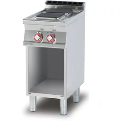 Elektroherd 2 quadratische Platten. Struktur aus rostfreiem Stahl. Abmessungen 40x70,5 h 90 cm. Modell PCQ-74ET
