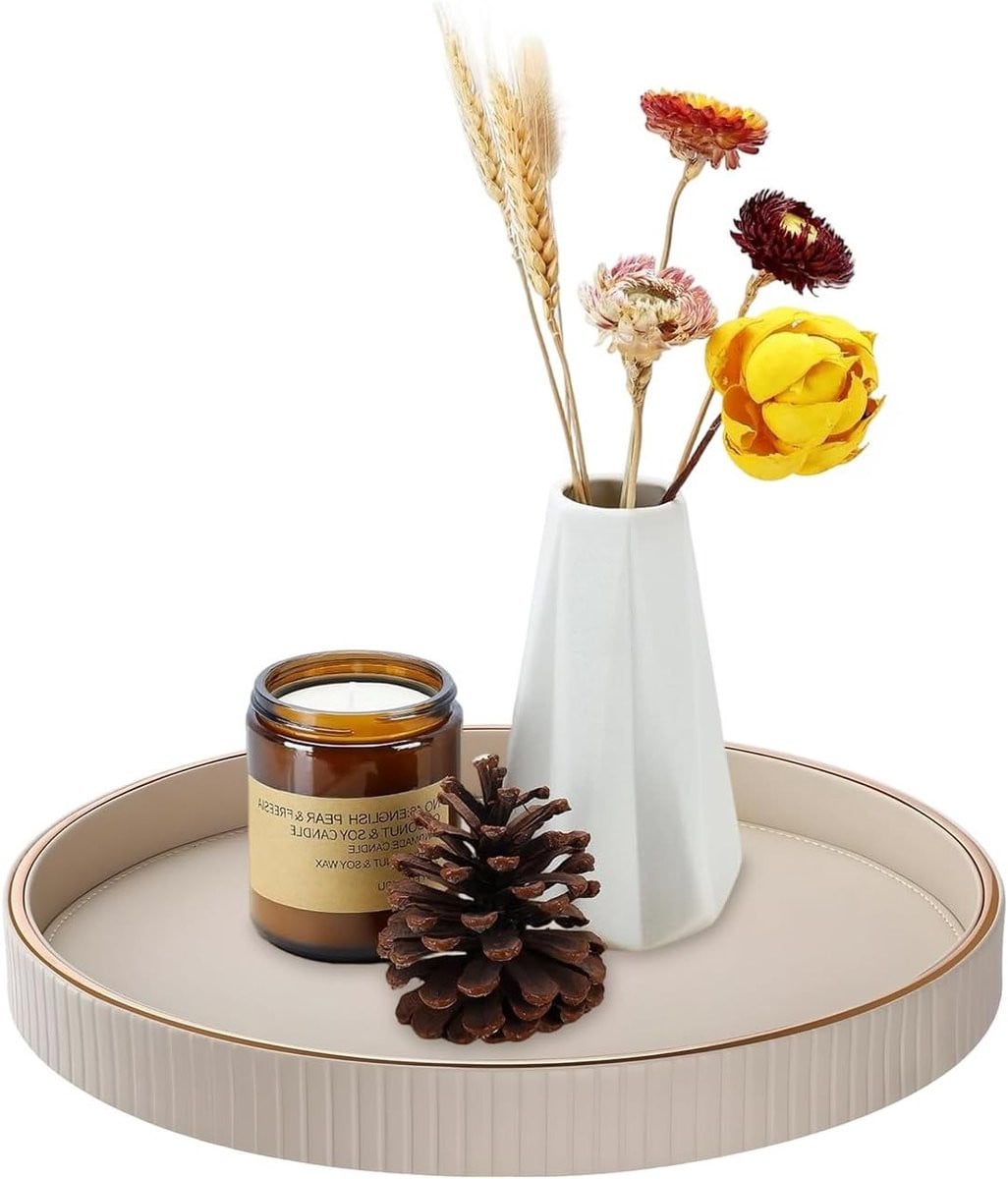 Rond decoratief dienblad van leer, 30 cm
