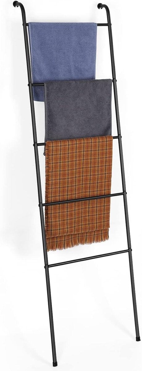 Zwarte decoratieve ladder handdoekhouder met 5 lagen, Hoogte: 157 cm