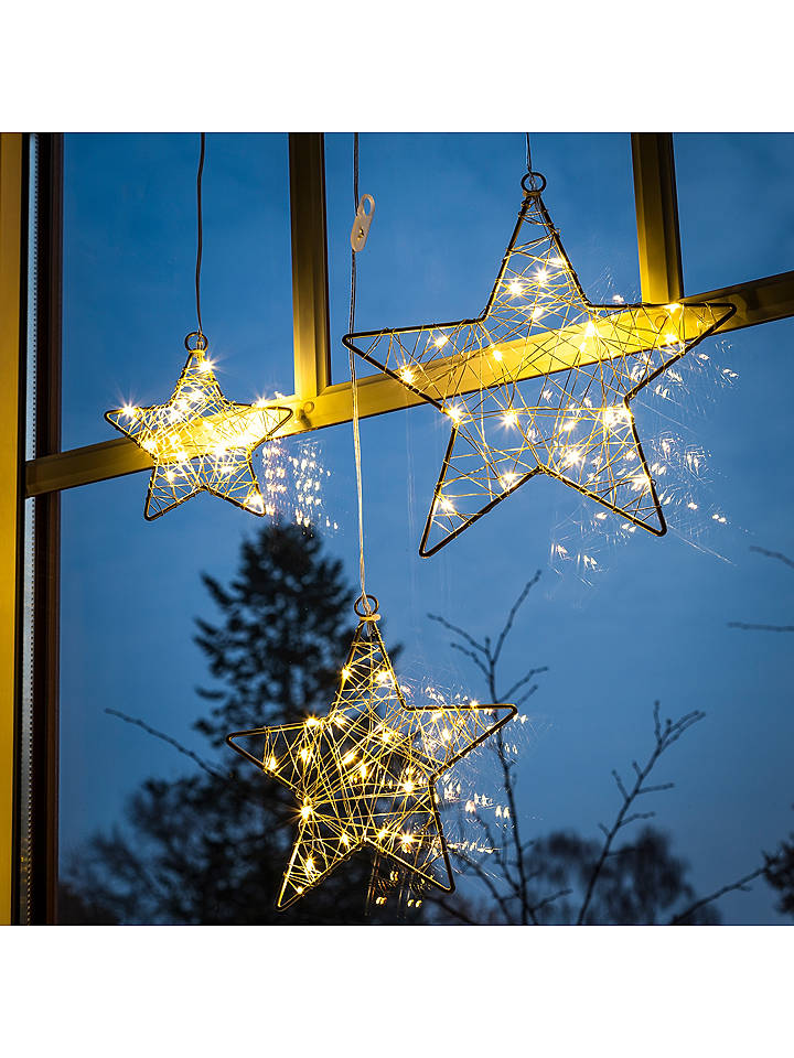 Hollybell 3er-Set: LED-Dekoleuchten "Star" in Warmweiß - onesize
